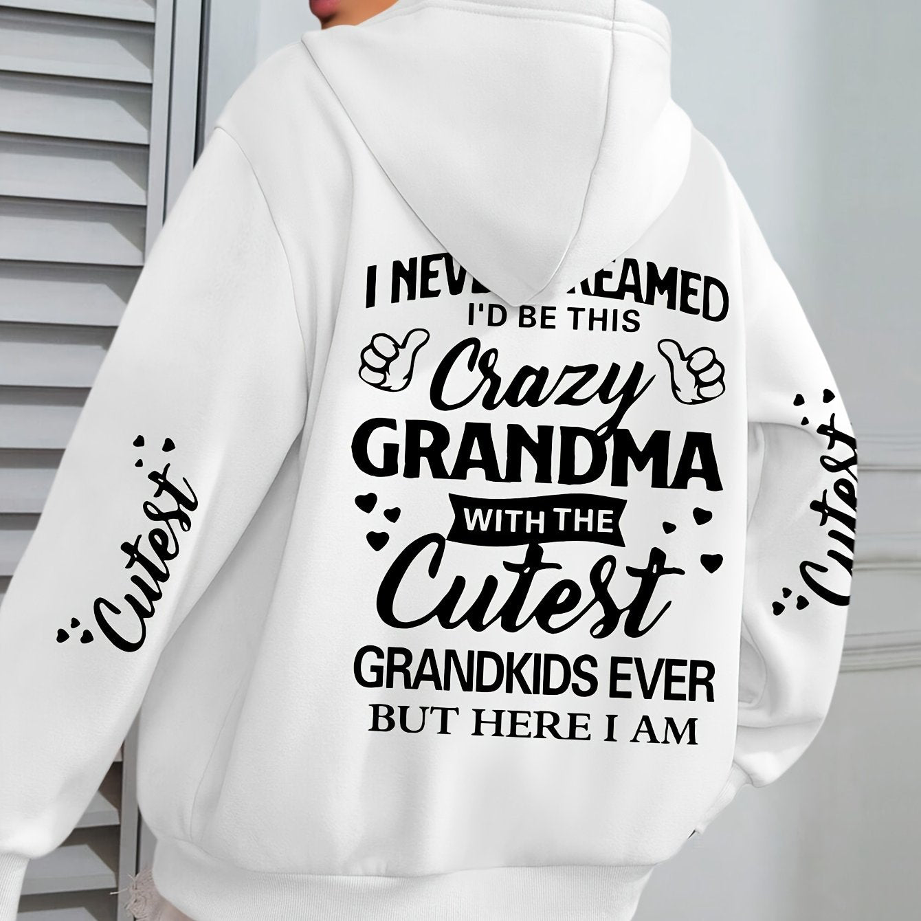 Толстовка с крупным принтом букв Plus Size Crazy для женщин, с длинными рукавами, повседневная, с капюшоном и карманами на шнурке