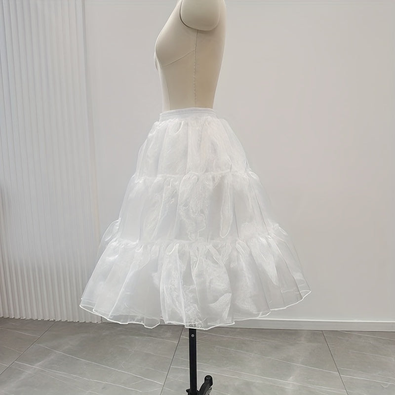 Women's White Skirt with Ice Yarn Splicing and 3-Layer Support Yarn