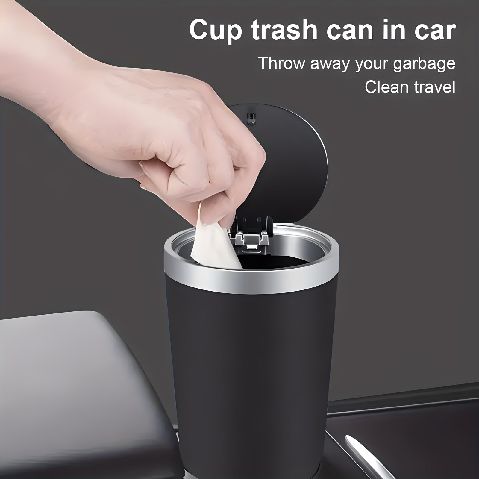 Mini Car Trash Can Waterproof ABS Compact Leakproof with Pop-Up Lid