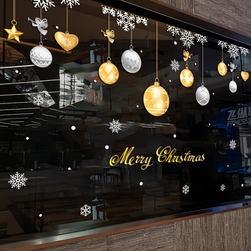 Holiday Decor Decals Snowflakes and Ornaments Static Window Stickers for Glass Doors