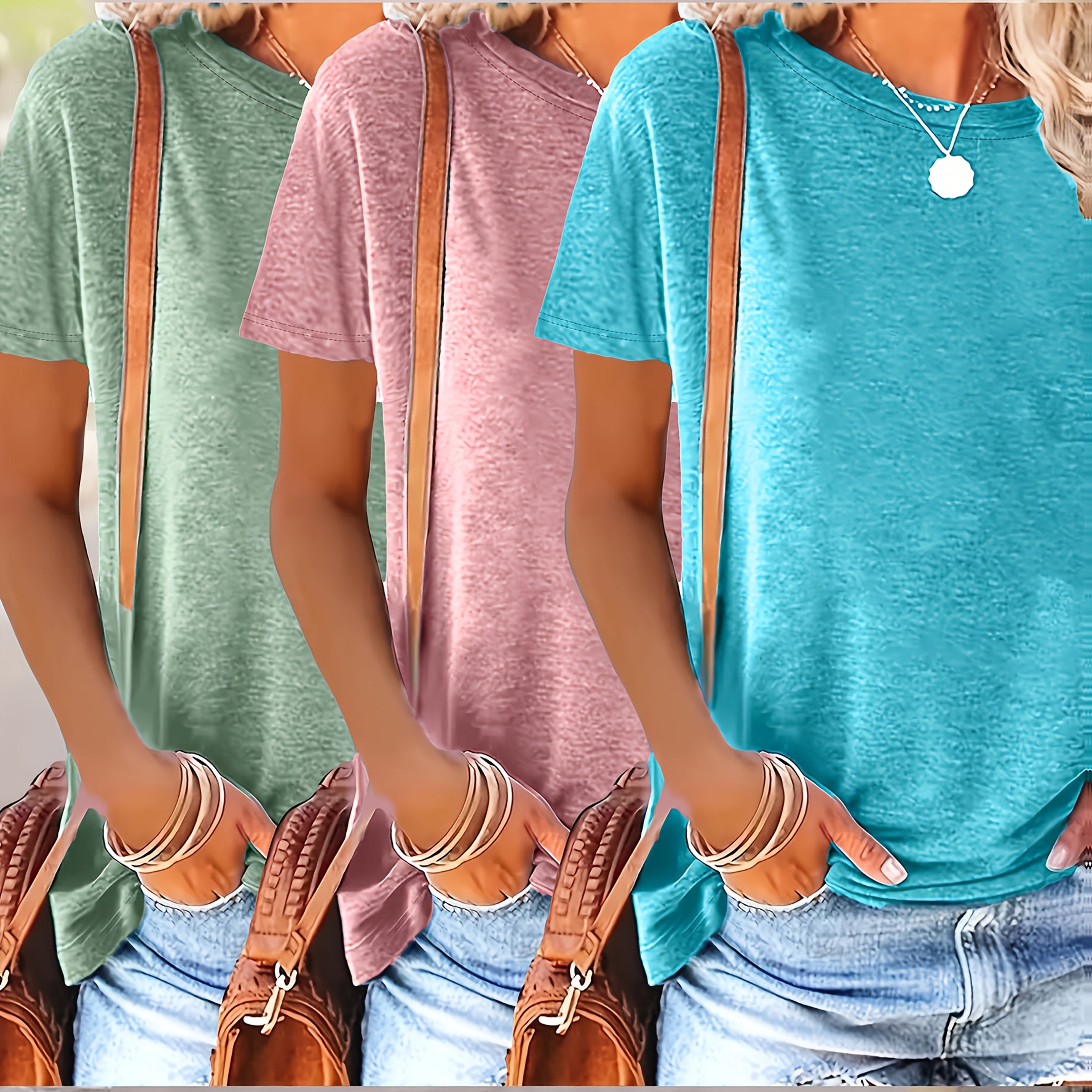 Women's Short Sleeve T-Shirts Soft Rayon-Spandex Summer Gift Pack in Mint Green Lavender Blue