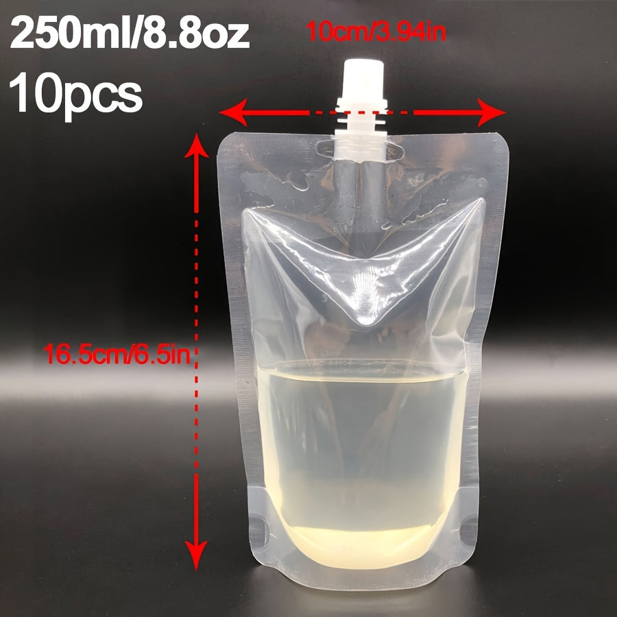 Set of 10 Clear Plastic Drink Pouches with Nozzle Leak-Proof Juice Bags for Smoothies