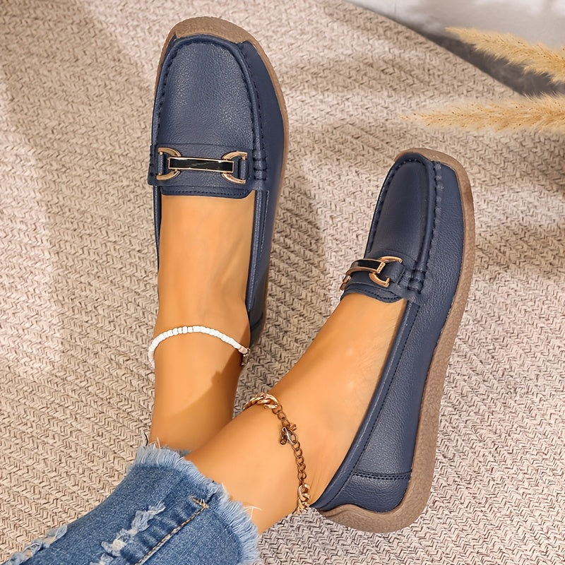 Women Loafers Metal Buckle Slip-On Casual Shoes Non-Slip TPR Sole