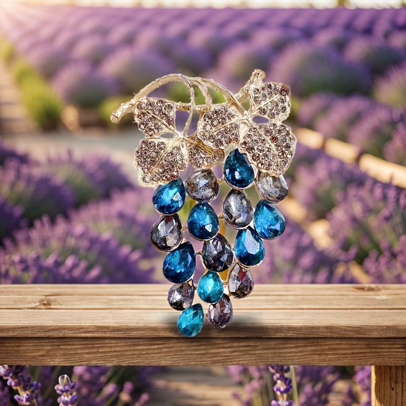 Elegant Grape Cluster Brooch Pin Rhinestone Alloy Fruit Shape Jewelry for Coats Dresses