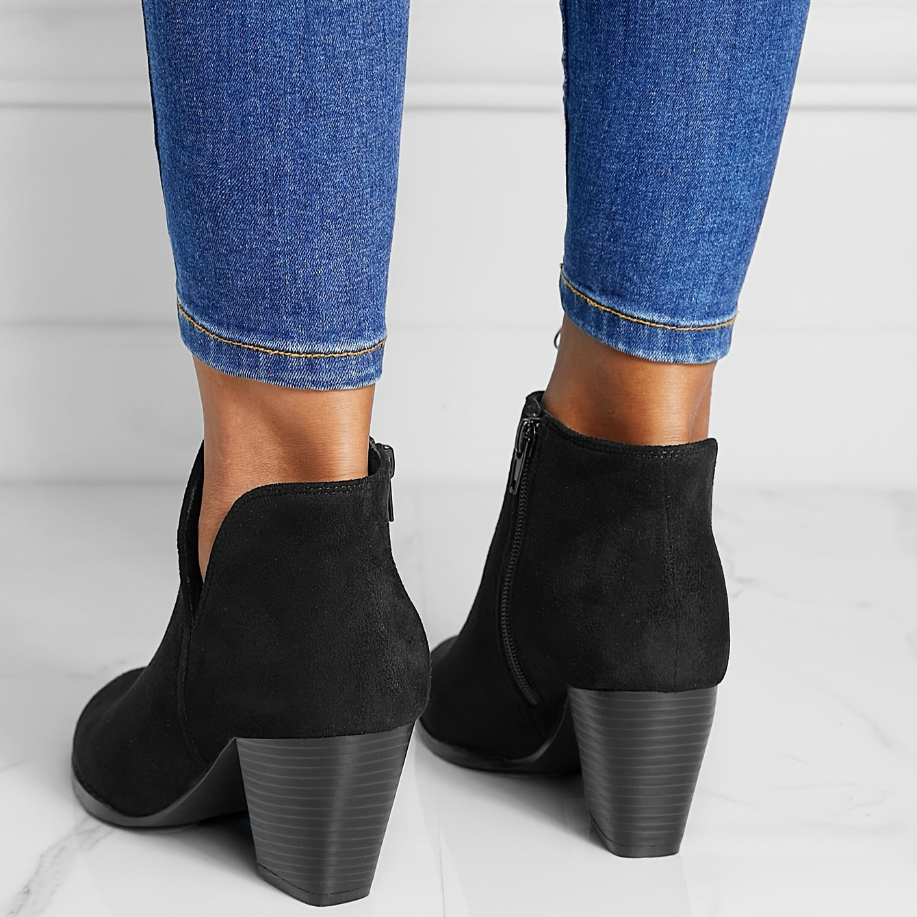 Women's Retro Block Heel Ankle Boots Brown Zipper Casual All-Season