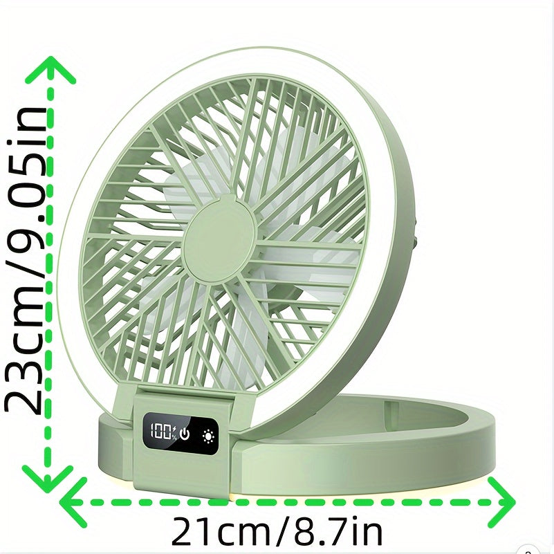 Rechargeable Portable Fan with LED Light, USB Power, Touch Control for Desktop and Camping