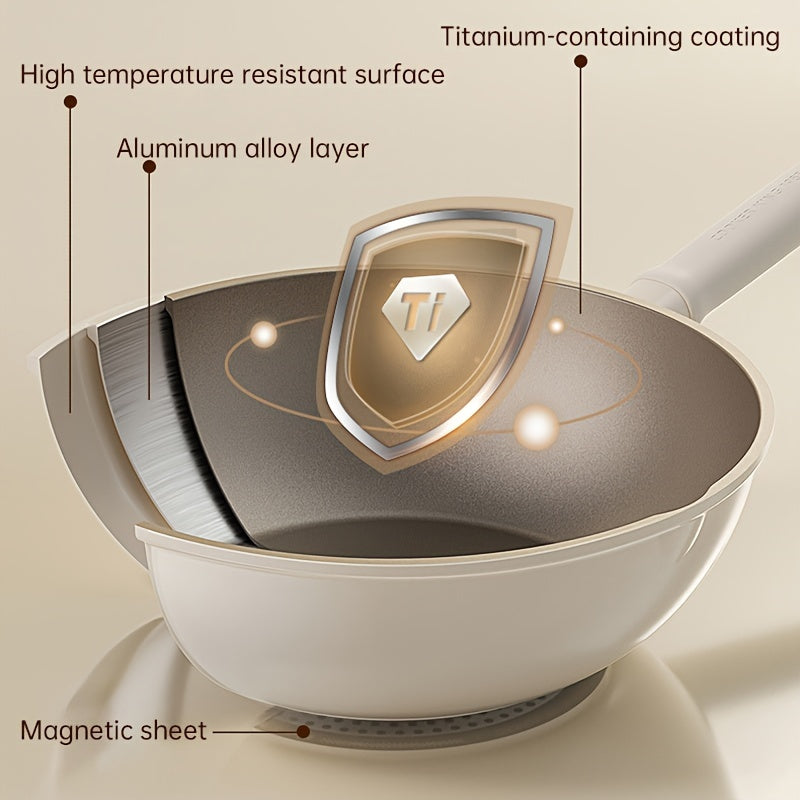 Titanium-Coated Non-Stick Wok Pan with Lid Induction Ready All Cooktops