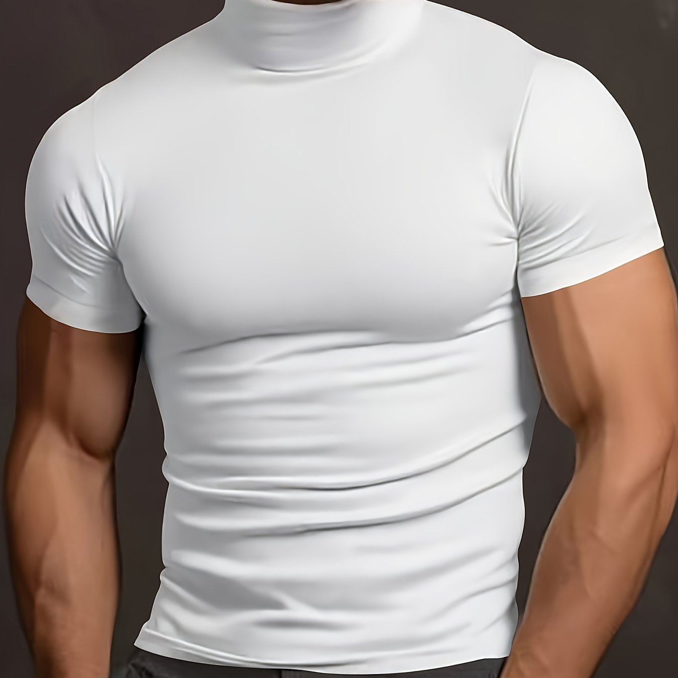 Camiseta deportiva de manga corta con cuello alto ajustado para hombre, ideal para verano y uso casual activo