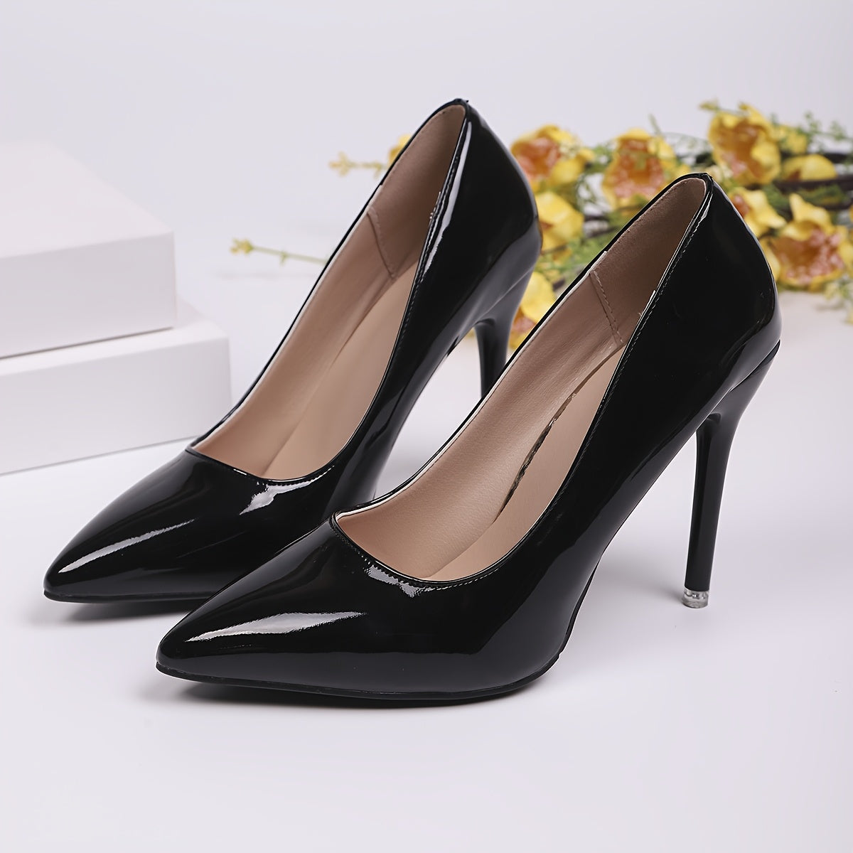 Women's White Pointed Toe Stiletto Heels 10cm Ultra High Pumps Office Party