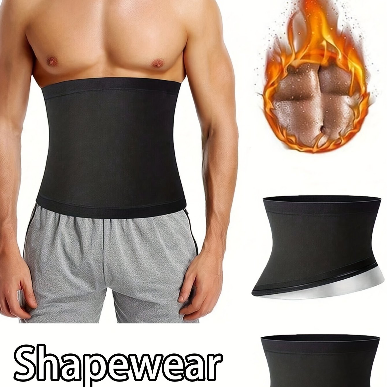 Men's Waist Trainer Belt High Elasticity Polyester Spandex Adjustable Black All-Season