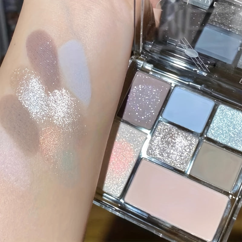 7-Color Eyeshadow Palette Matte and Shimmery Blue Brown Contouring