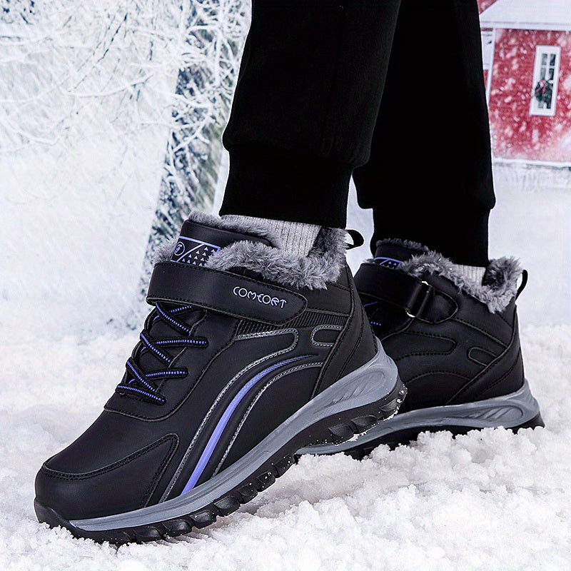 Women's Winter Mid-Calf Fleece Lined Slip-On Boots with Low Block Heel