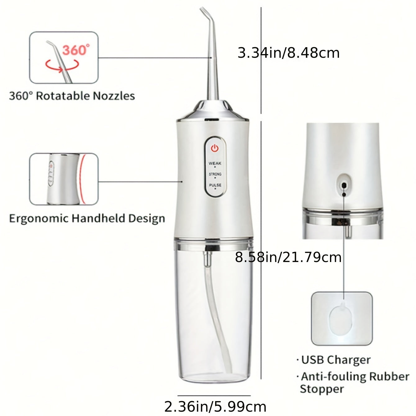 Portable Cordless Water Flosser for Teeth Cleaning with 3 Modes and 4 Nozzles