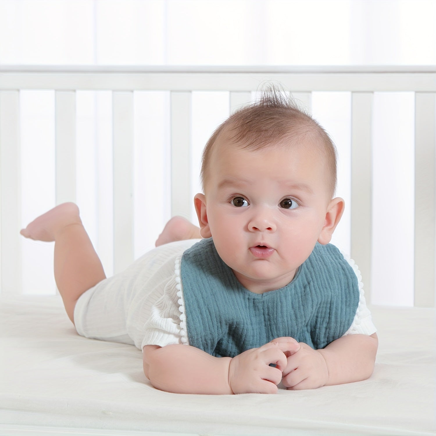 Set of 5 Baby Muslin Bibs with Pom Pom Accents Soft Adjustable Drool Bibs for Infants