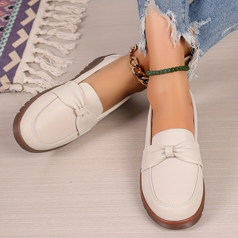Women's Loafers Slip-On Flats Non-Slip White Black PU Round Toe
