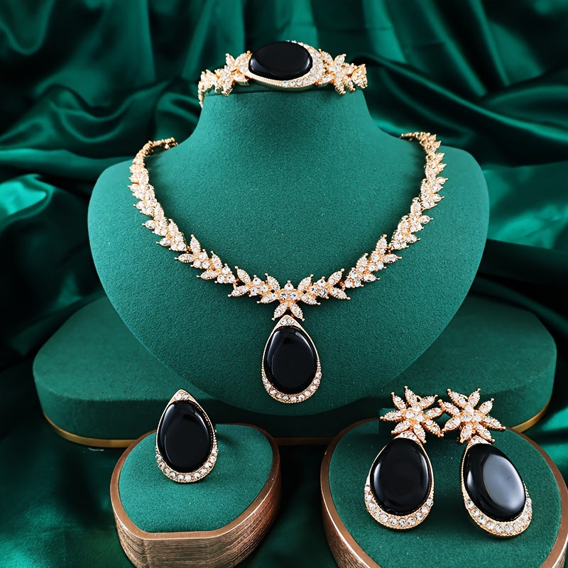 Gold Plated Alloy Jewelry Set with Rhinestones for Weddings and Gifts