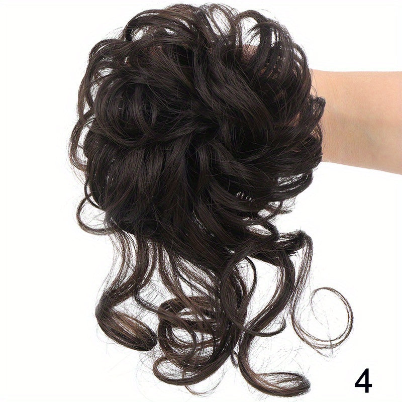 Ayollar uchun sintetik sochli bun scrunchie, tartibsiz, qovurilgan, to'lqinli sochlar uchun kengaytmalar