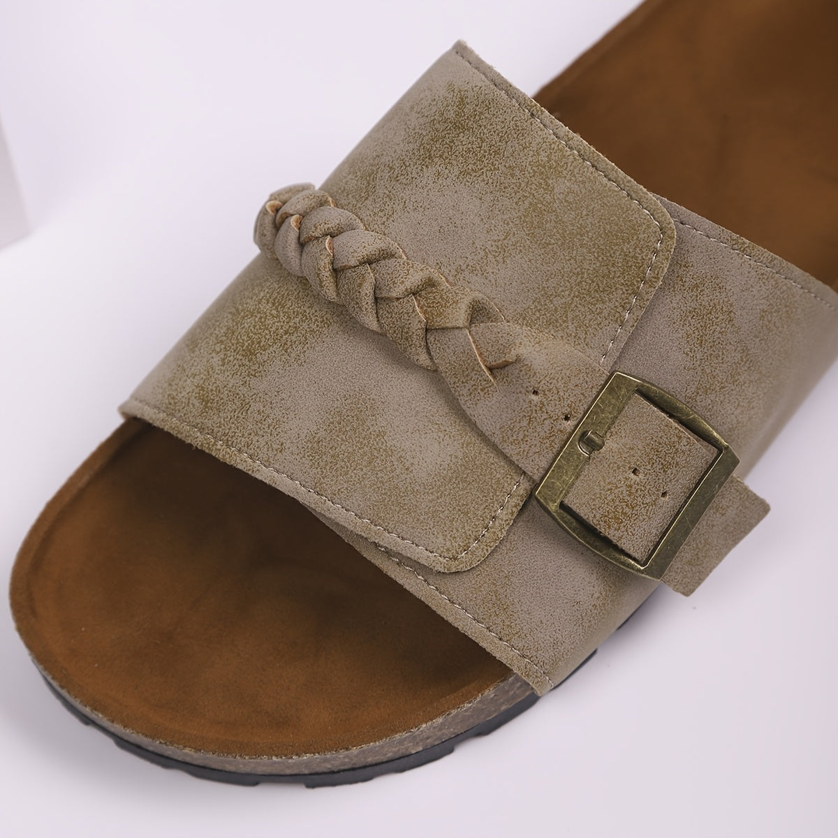 Women's Summer Casual Sandals Open-Toe Braided Straps Beige Brown