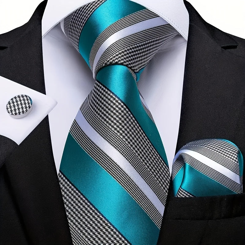 Men's Polyester Necktie Set with Woven Paisley Pattern and Matching Cufflinks for Business and Formal Wear
