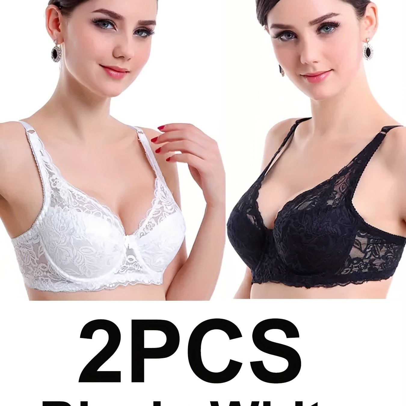 Women’s Lace Thin Sponge Bras Set 2 Pieces Comfortable Underwear