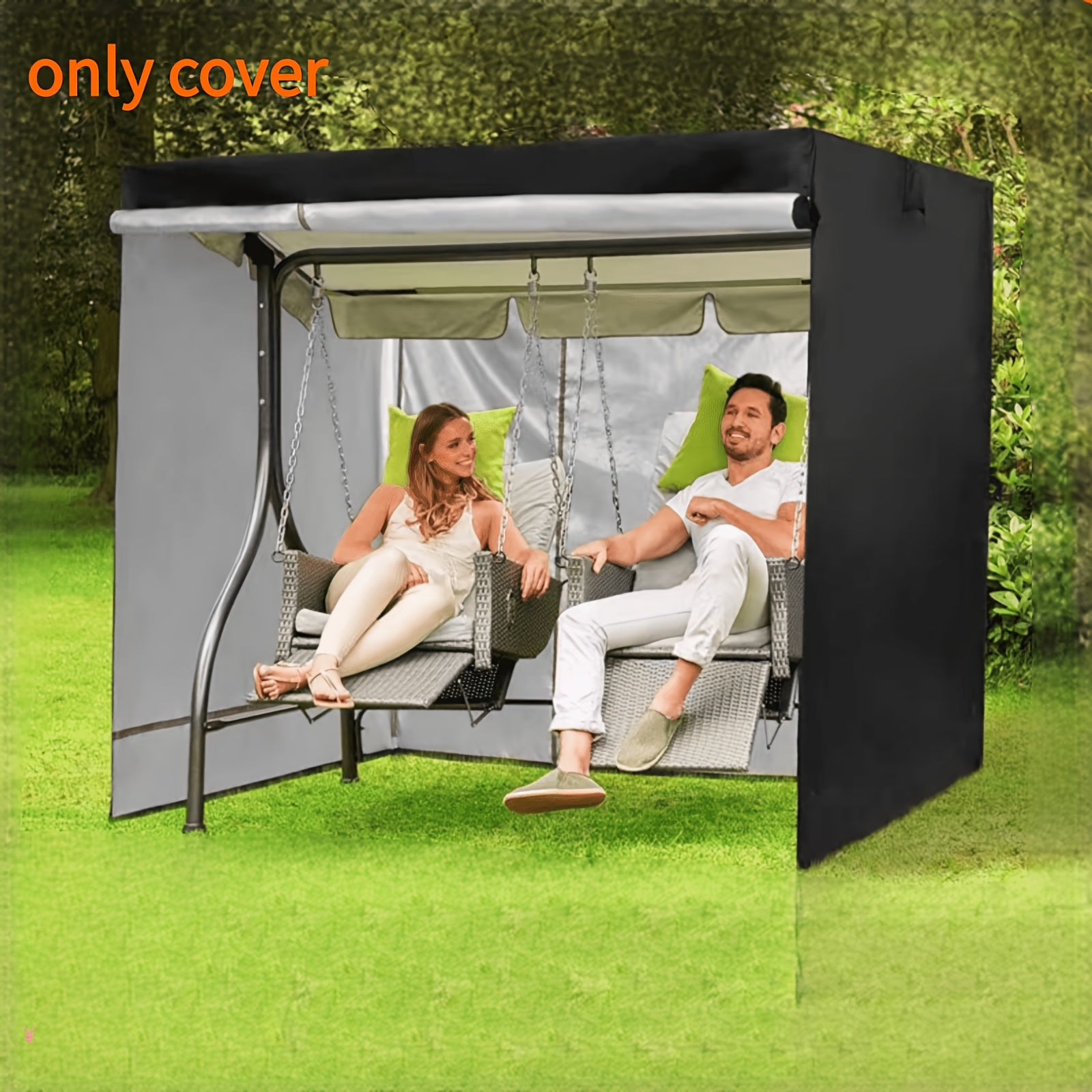 Black Waterproof Outdoor Swing Cover 220x125x170cm Polyester Dust Rain Protection