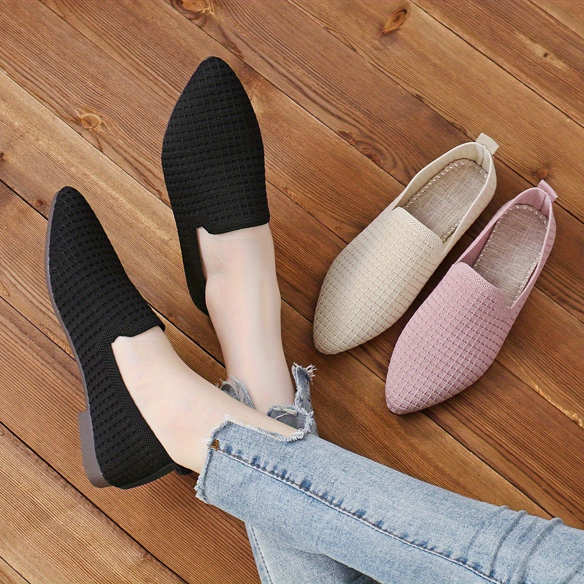 Women’s Breathable Fabric Flat Shoes Casual Pointed Toe Loafers