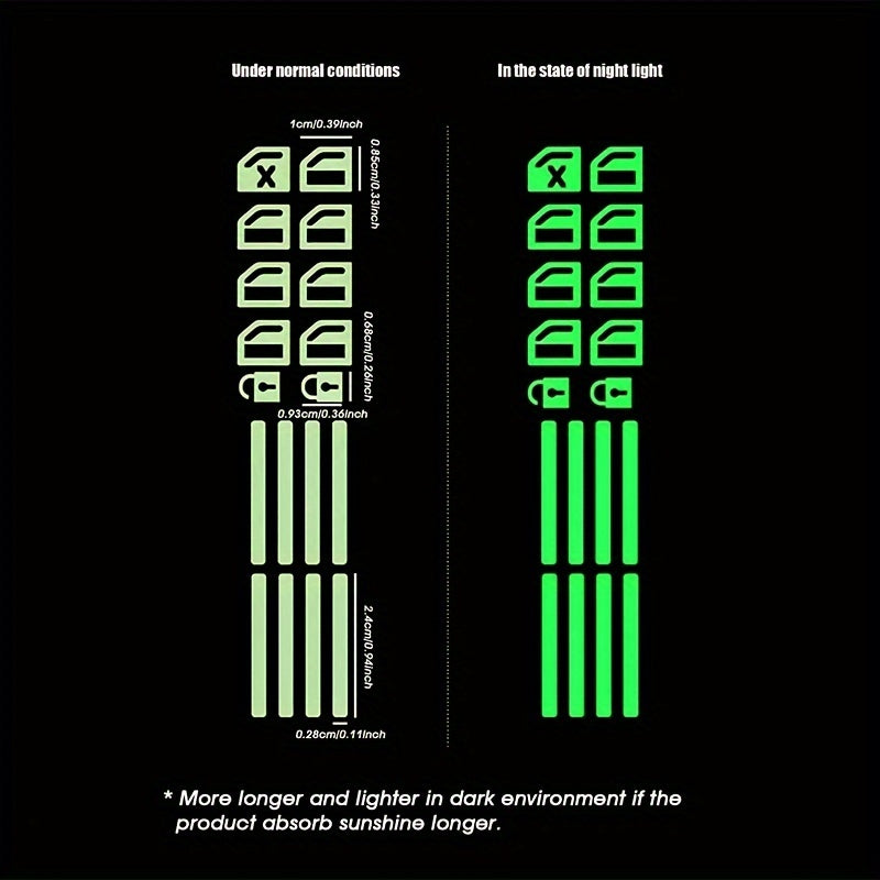 Universal moslik Yorug'likda porlaydigan Avtomobil kaliti tugmasi stikerlari PVC ichki o'rnatish uchun decal to'plami