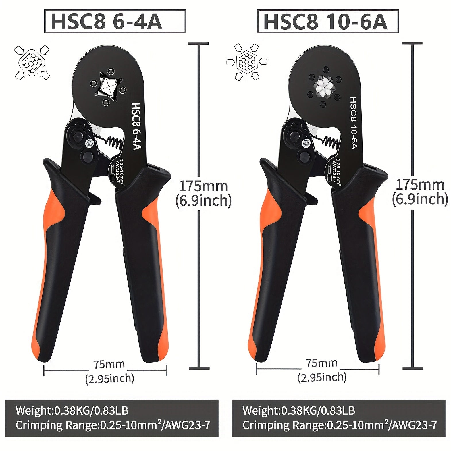 Hexagonal Crimping Tool HSC8 10-6 Adjustable Ratcheting Wire Terminal Crimper