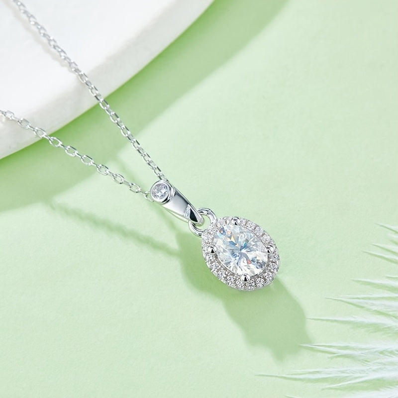 Sterling Silver Moissanite Necklace and Earrings Set for Holiday and Night Out