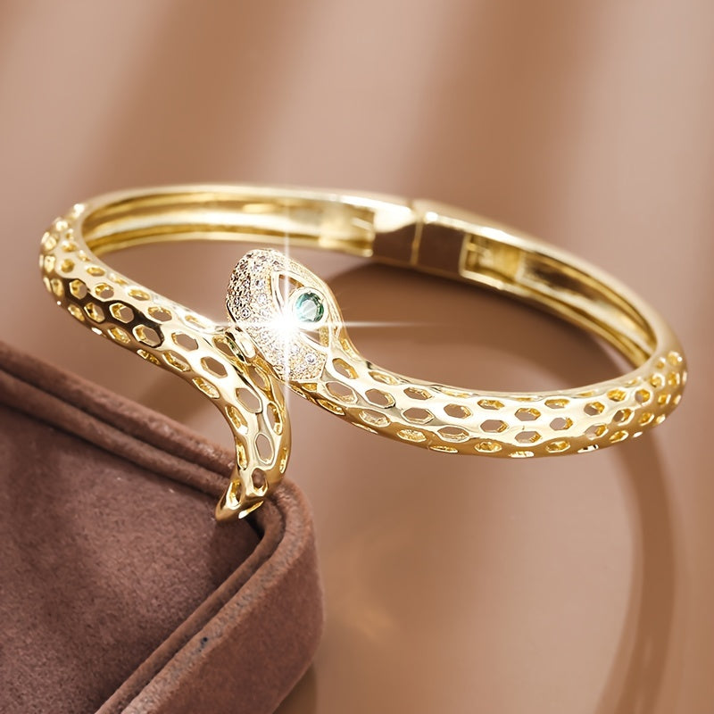Стильный браслет с дизайном змеи для женщин, 1 штука, украшенный синтетической цирконией, ручная работа из меди, идеально подходит для подарков и особых случаев, подходит для любого сезона.