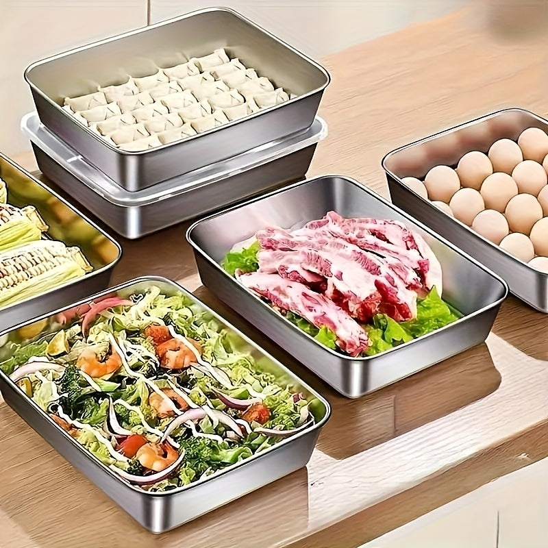 Set of 6 Large Stainless Steel Square Food Storage Containers Leakproof Stackable for Meat Fruits Vegetables