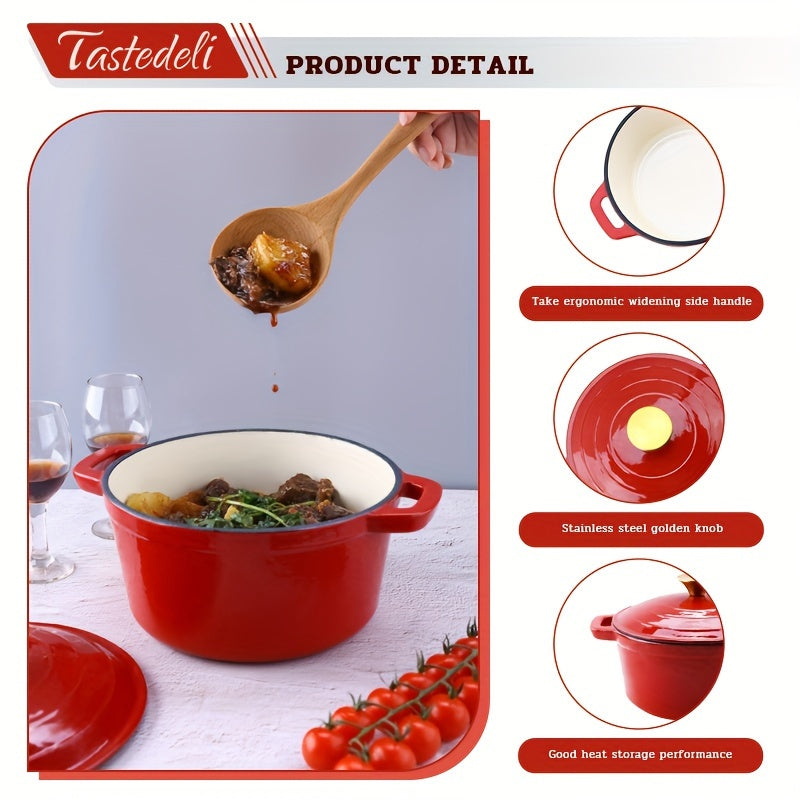 Enamelled Cast Iron Dutch Oven 20cm 2.75qt Round Kitchen Cookware