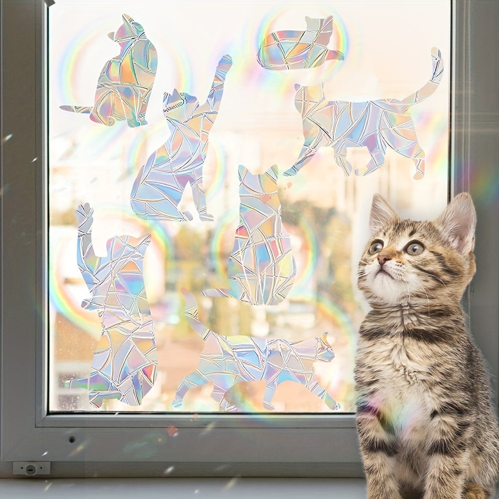 Colorful Cat Window Decals Reusable Electrostatic Clings for Balcony and Bedroom