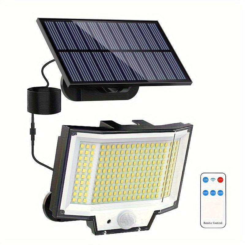Solar Powered Outdoor Wall Light with Motion Sensor 200 LEDs Remote Control Security Floodlight