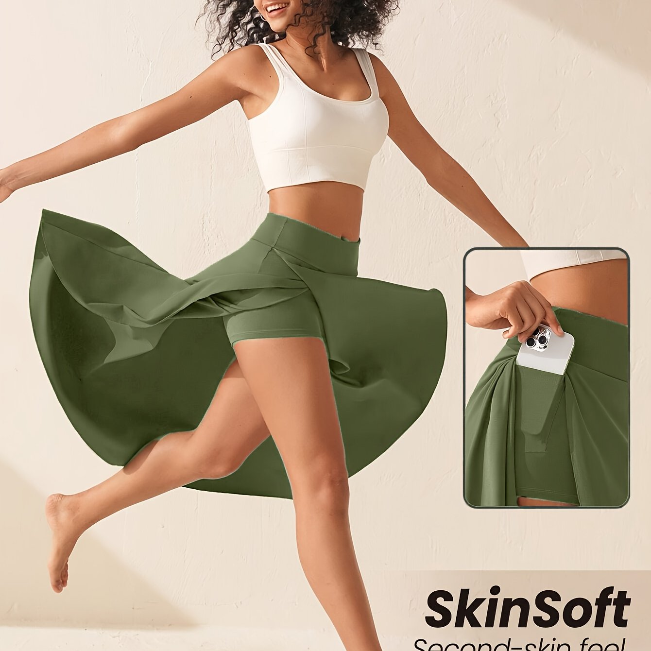 Women's Flared Skort with Pockets Stretchy Casual Solid Color All-Season