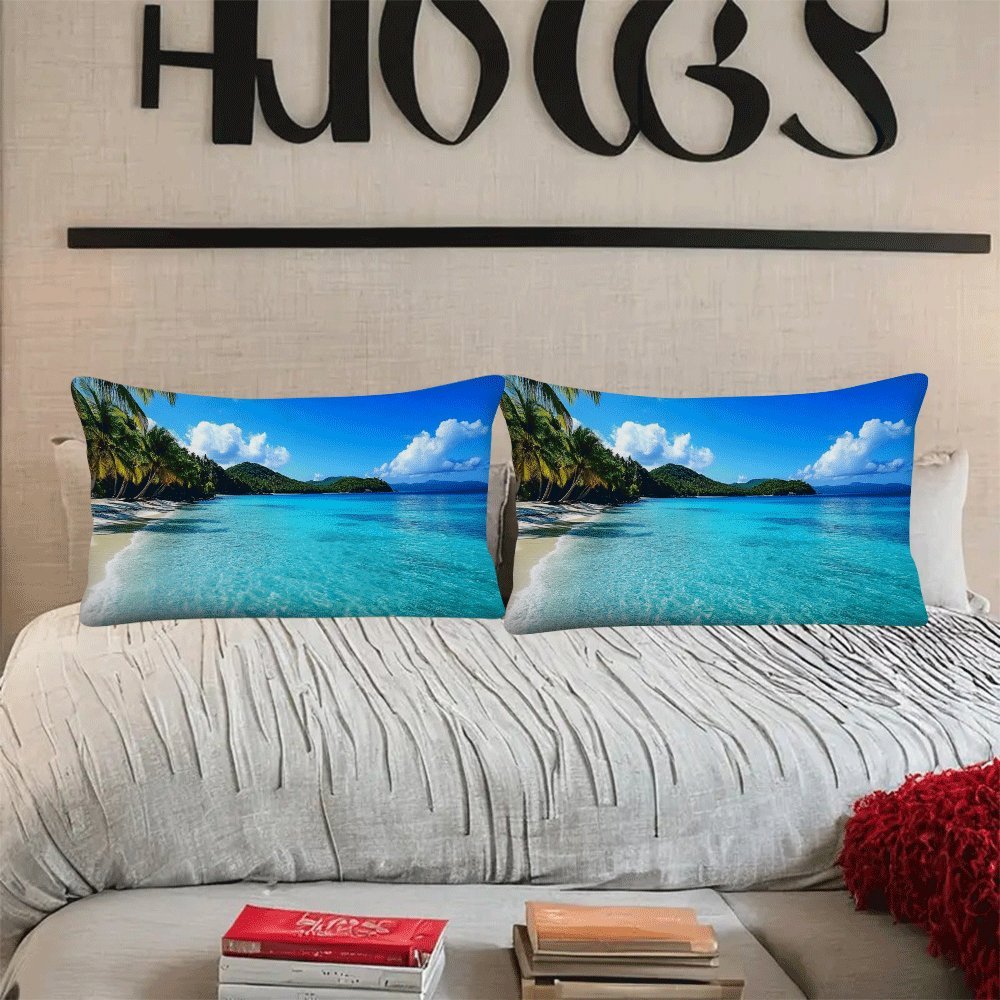 Set of 2 Ocean Beach and Coconut Tree Print Pillow Covers 50.8x30.48cm Square Cushion Cases for Living Room Bedroom Outdoor
