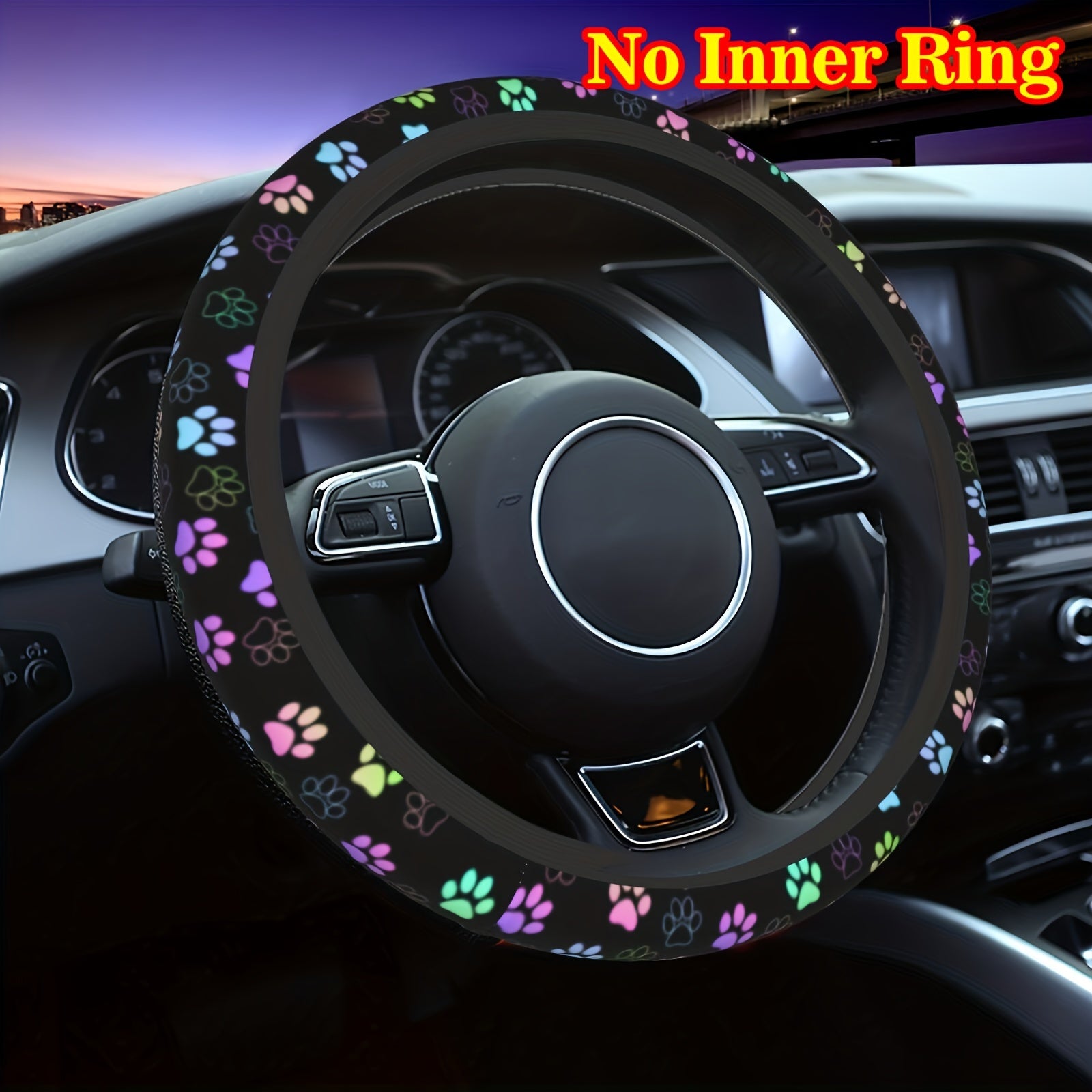 Women Soft Colorful Paw Print Steering Wheel Cover 38.1cm Anti Slip Durable