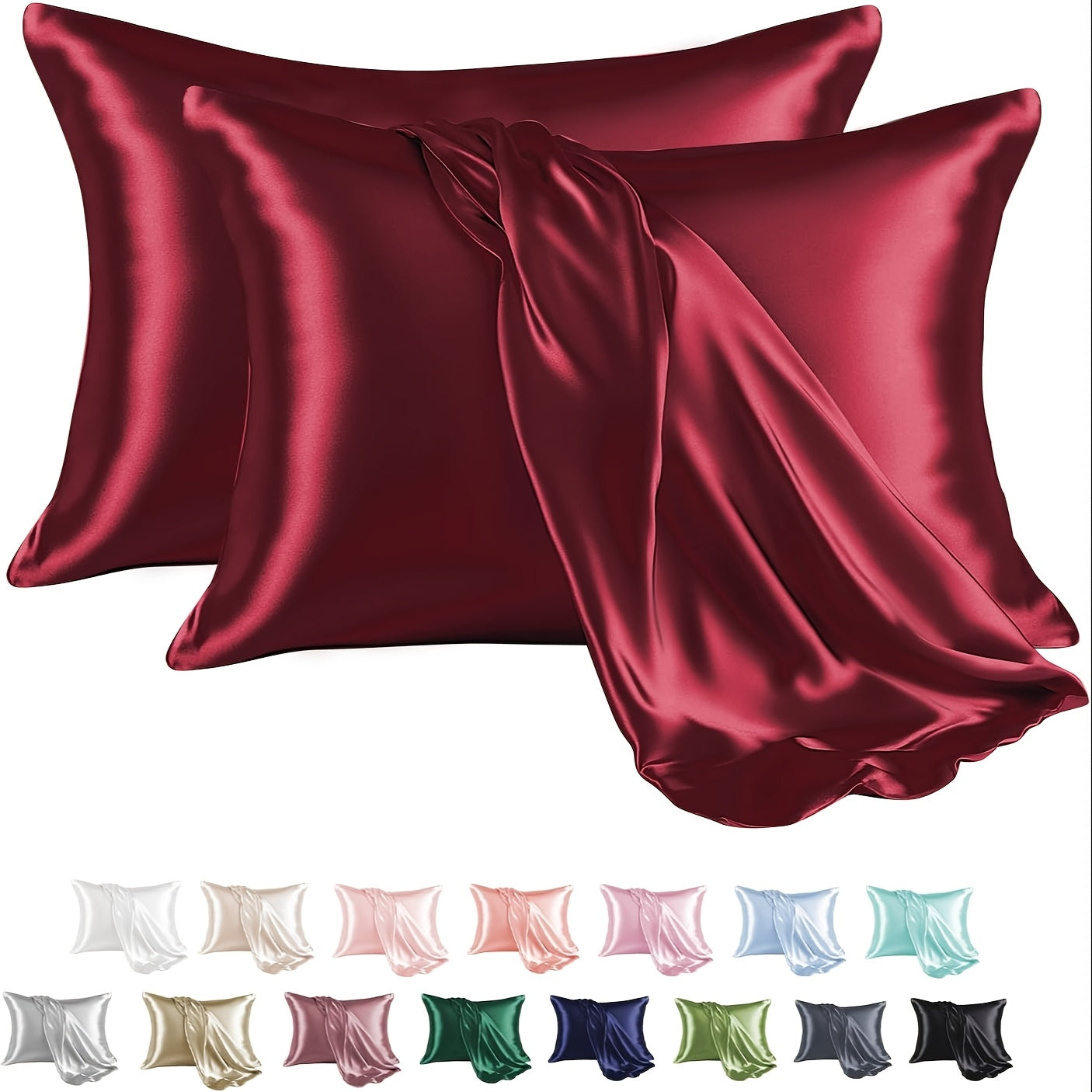 Satin Pillowcases Pack 2, Wrinkle-Resistant, Smooth, Solid Color