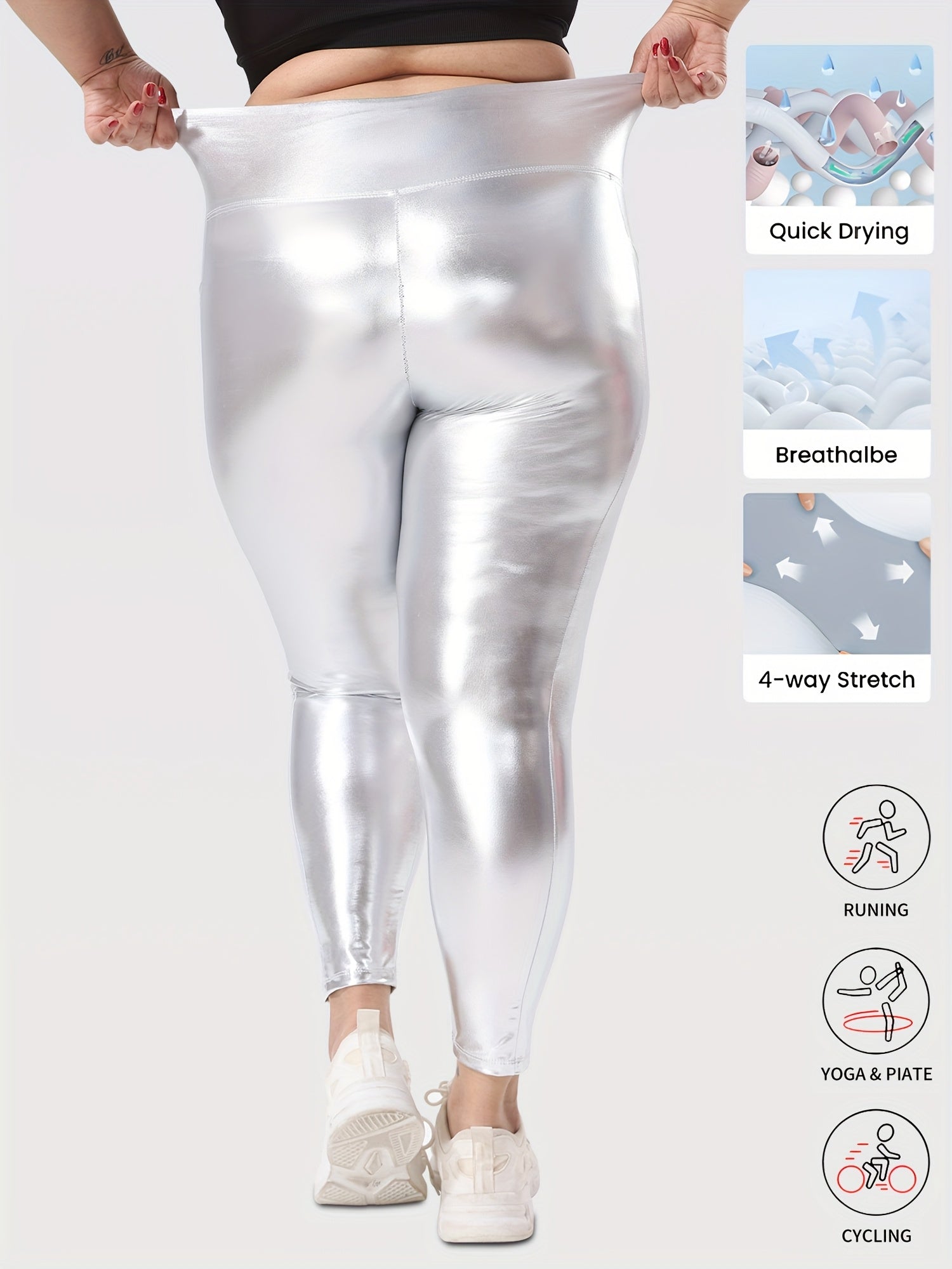 Plus Size Women's Cropped Pants High-Waisted Stretch Solid Color