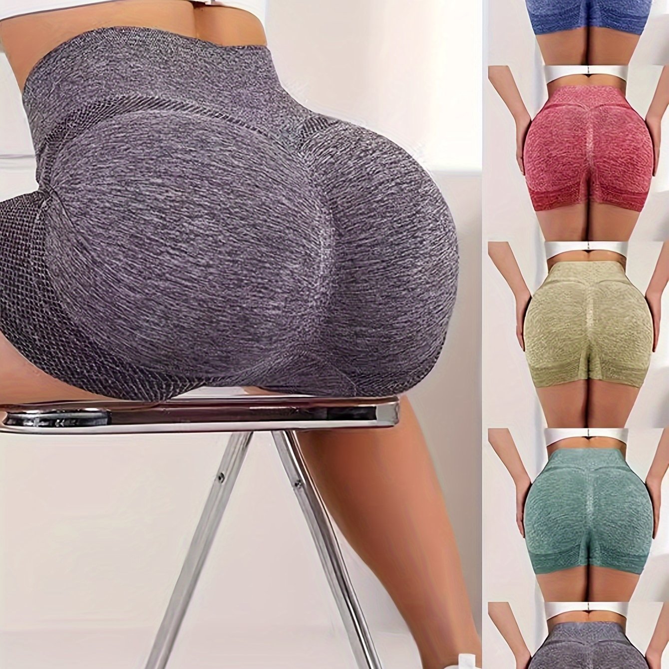 Women's High-Waisted Yoga Shorts Breathable Stretch Quick-Dry Tummy Control Pink Greenish-Gray Dark Gray