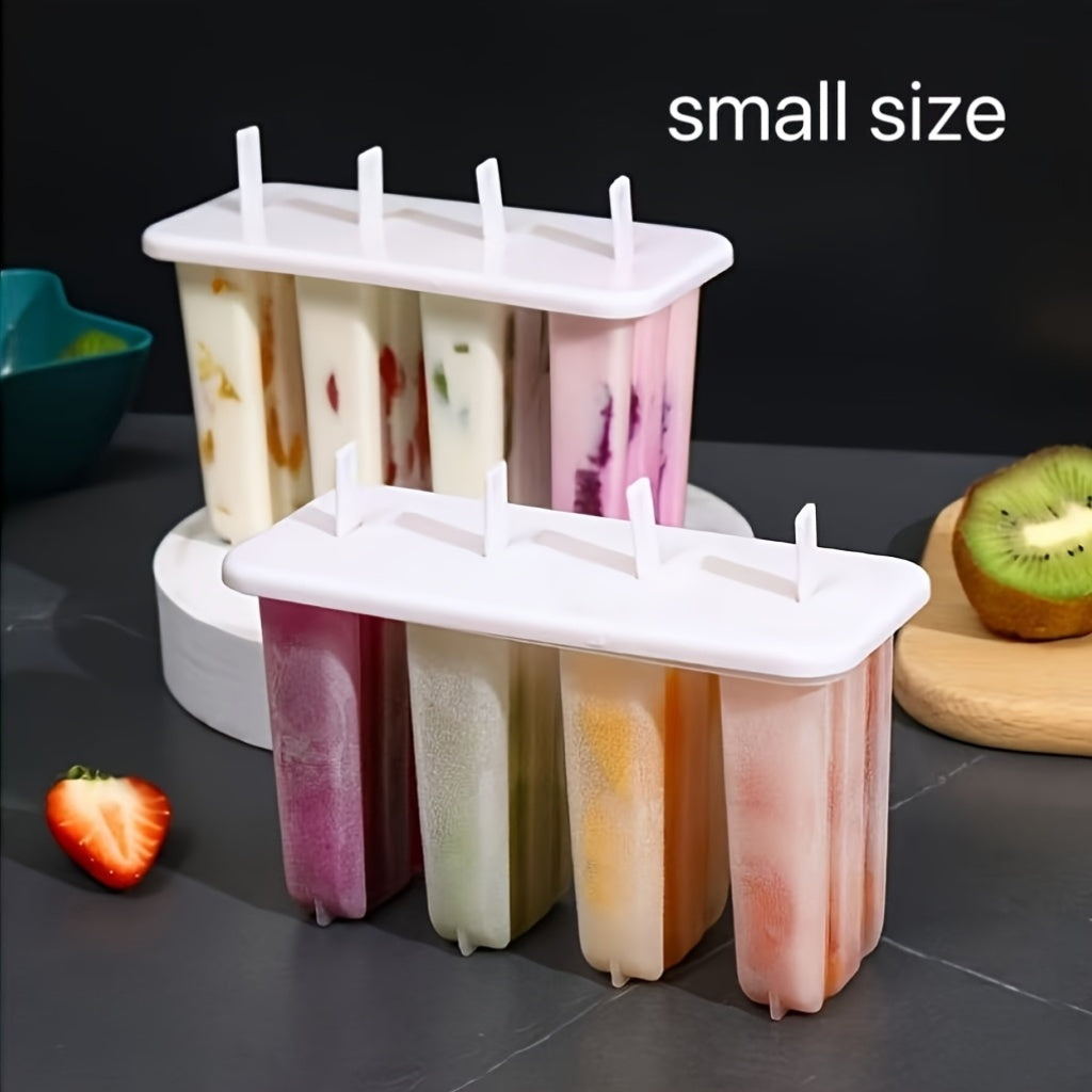 Set of 4 Reusable Plastic Popsicle Molds with Lids for Homemade Frozen Treats