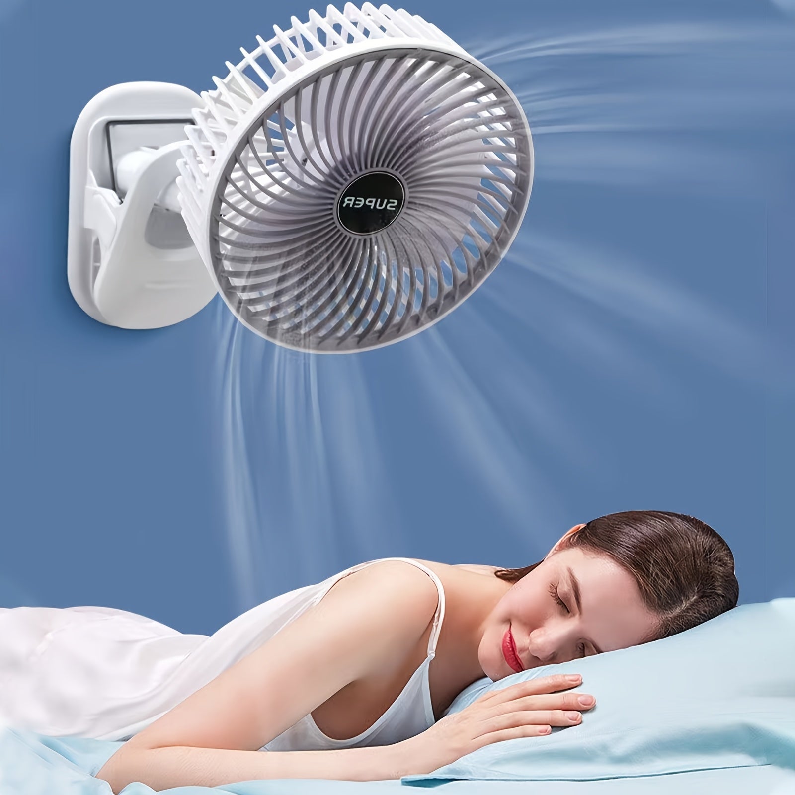 Portable clip-on fan 800mAh battery USB rechargeable 3 speeds quiet ventilation