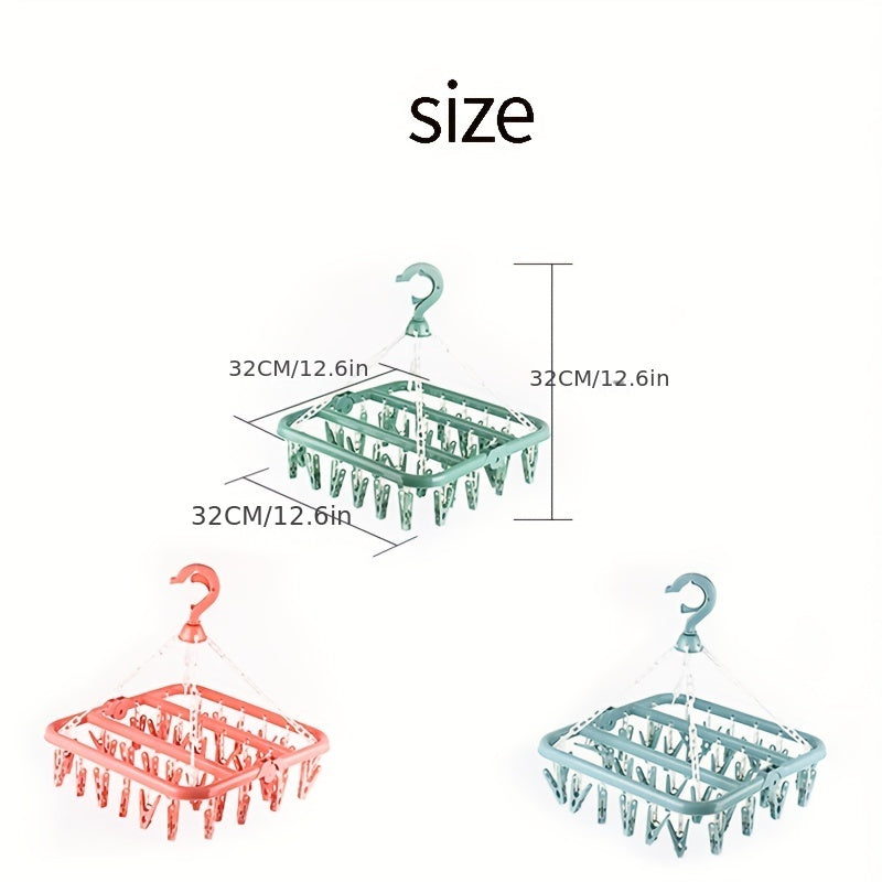 Большая пластиковая вешалка для носок с 32 зажимами, прочная сушилка для нижнего белья, органайзер для хранения в ванной, спальне, шкафу, гардеробе, доме, общежитии в розовом, синем или зеленом цвете.