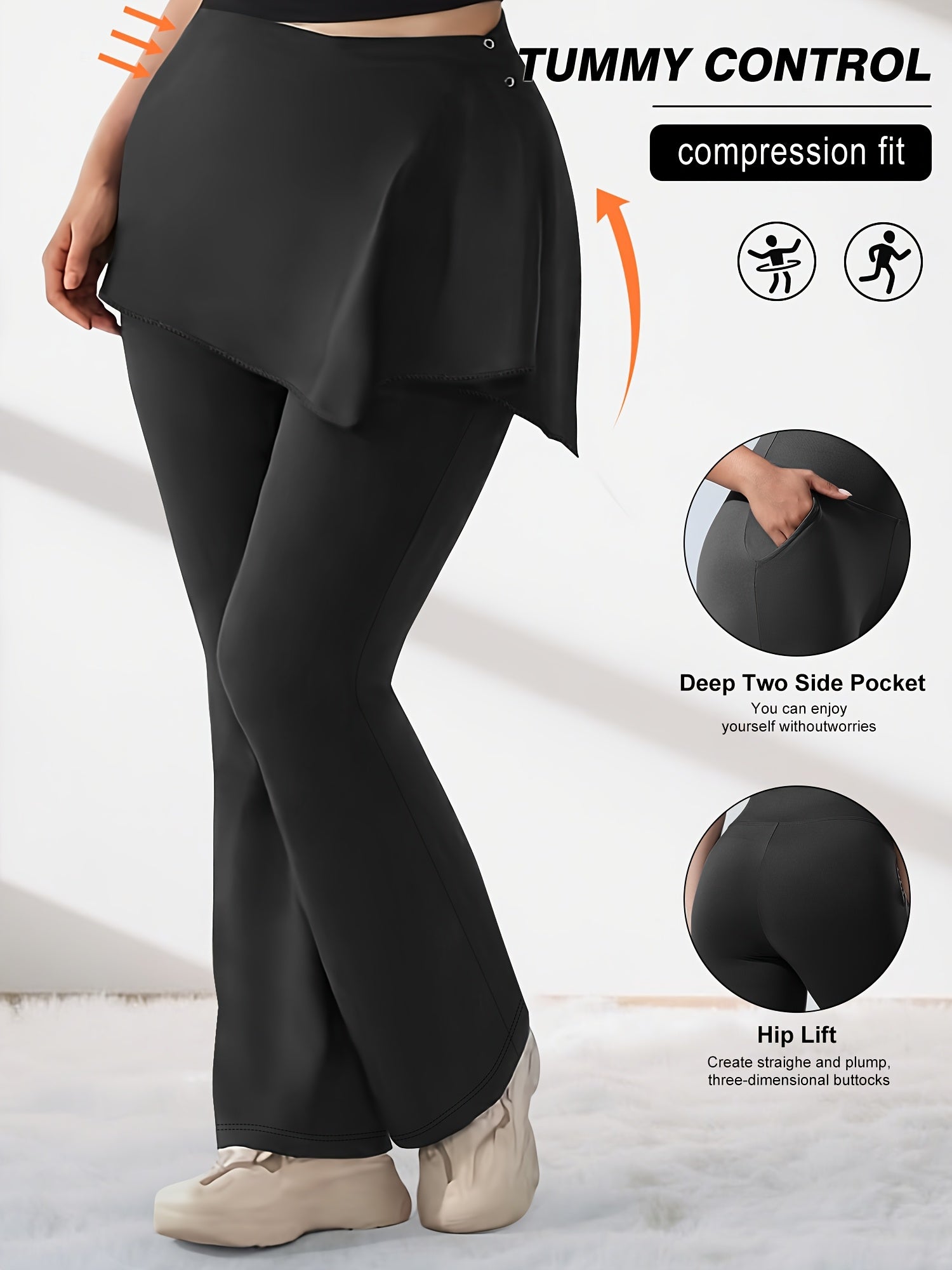 Conjunto de 2 piezas para mujer: pantalones acampanados y falda irregular para primavera, deportes y yoga