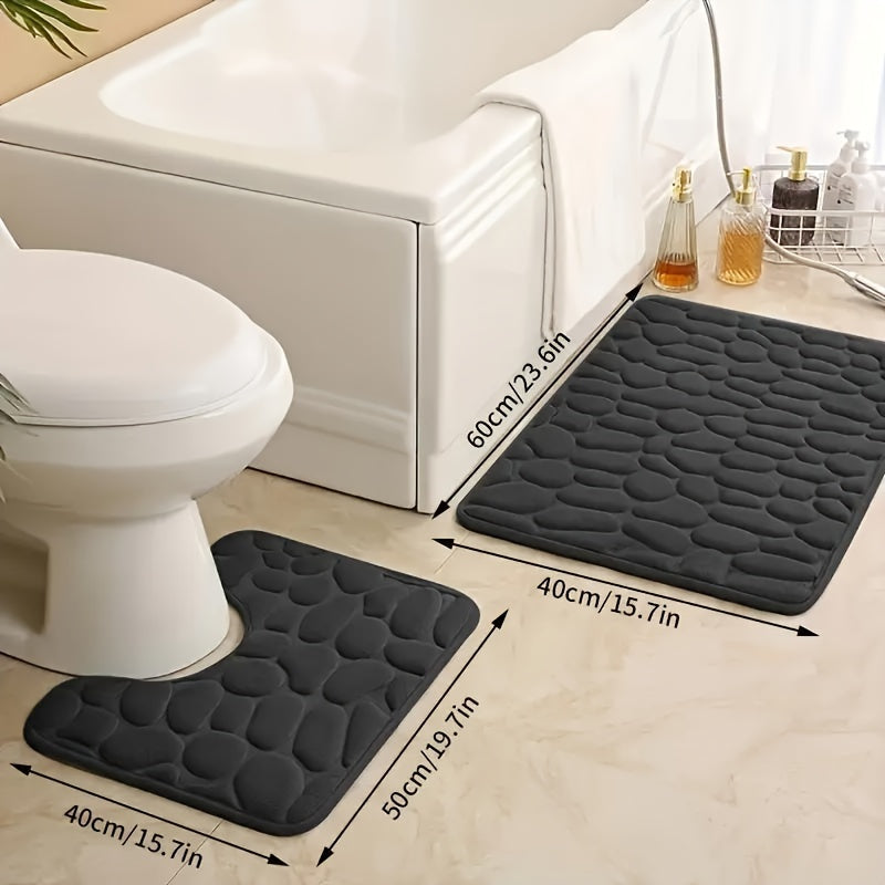 Juego de 2 alfombrillas de baño antideslizantes con relieve de piedra, absorbentes y suaves de poliéster