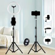 53.54-Inch Selfie Ring Light with Tripod Dual Phone Holders 3 Color Modes 12 Brightness Levels USB Powered