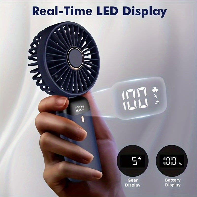Mini Portable Handheld Fan USB Rechargeable 5 Speeds Foldable LED Display