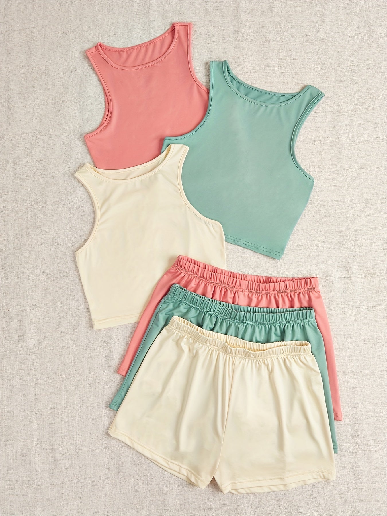 Plus Size Women's Pajama Set Solid Crop Tank Top Elastic Shorts Loungewear