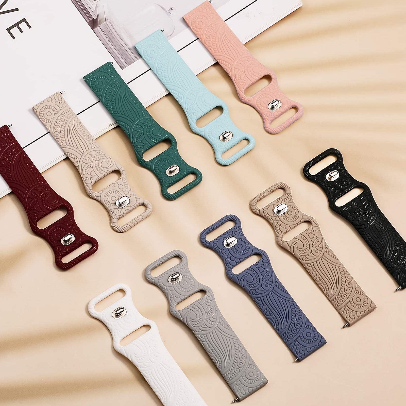 Women's 20mm Silicone Floral Engraved Smartwatch Band Compatible with Samsung Galaxy Watch Models