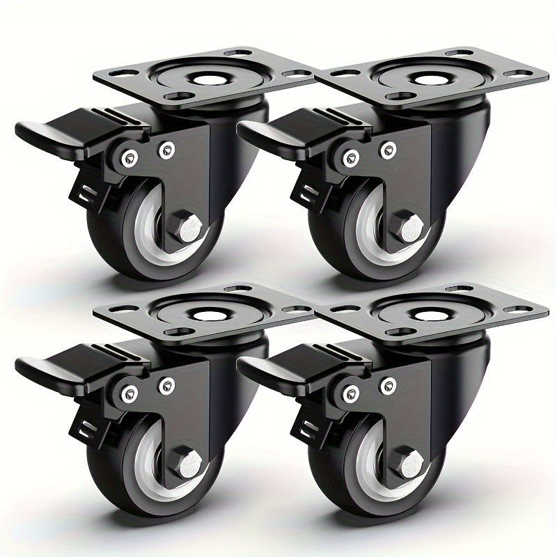 Set of 4 Heavy Duty Black Metal Caster Wheels 3.81 cm with Optional Brake for Furniture and Equipment